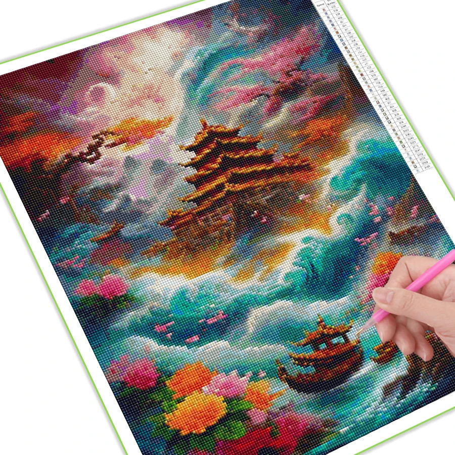 Diamond Painting New Arrival 2024 Sea Wave Temple Square Round Drill Full Mosaic Art Diy Rhinestone Embroidery Landscape Picture