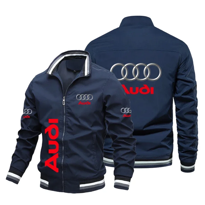 2024 New Trendy Mens Audi Car Logo Print Jacket Casual Bomber Jacket Windbreaker moto Racing Biker Jacket Audi Clothing