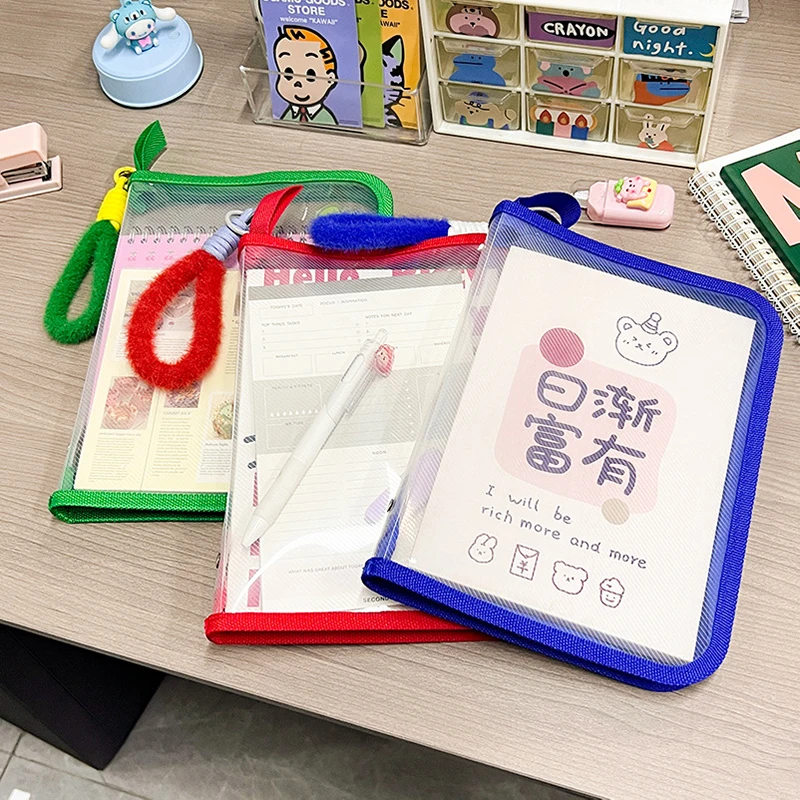 A4 Zipper File Bag PP Transparent Storage Organizer Bag File Folder Case Bags Stationery Holder