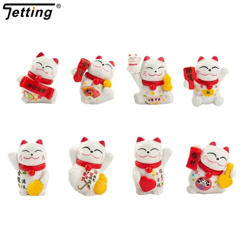 1pc Mini Lucky Fortune Cat Decoration Home Feng Shui Kawaii Wealth Cat Maneki Neko Ornament Creative Toy Sculpture Statue Decor