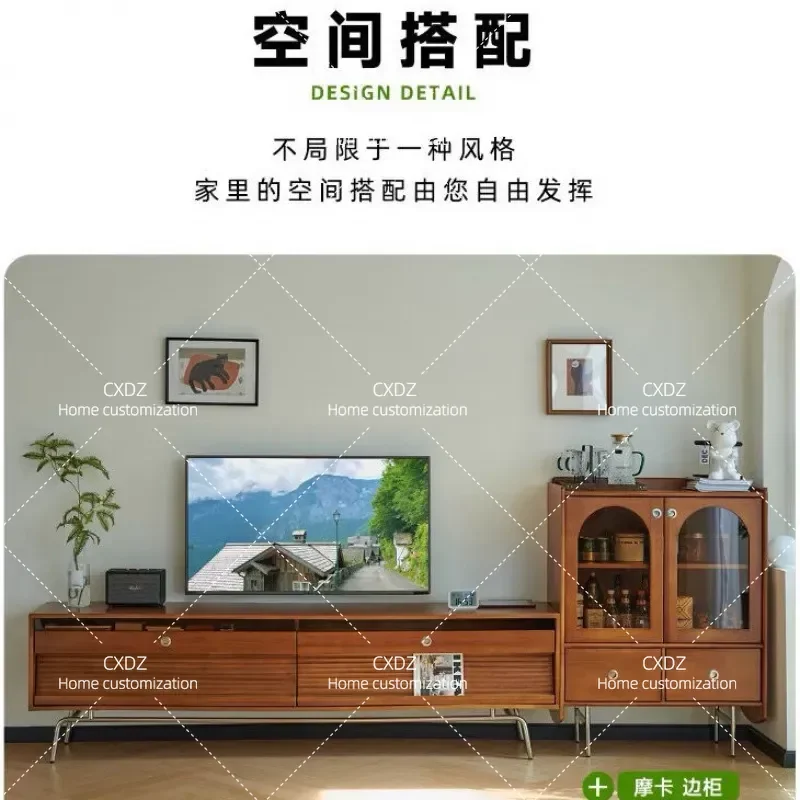 Retro Solid Wood TV Cabinet Living Room Floor Storage Unit Home Entertainment Center Console Table with Locker for Modern