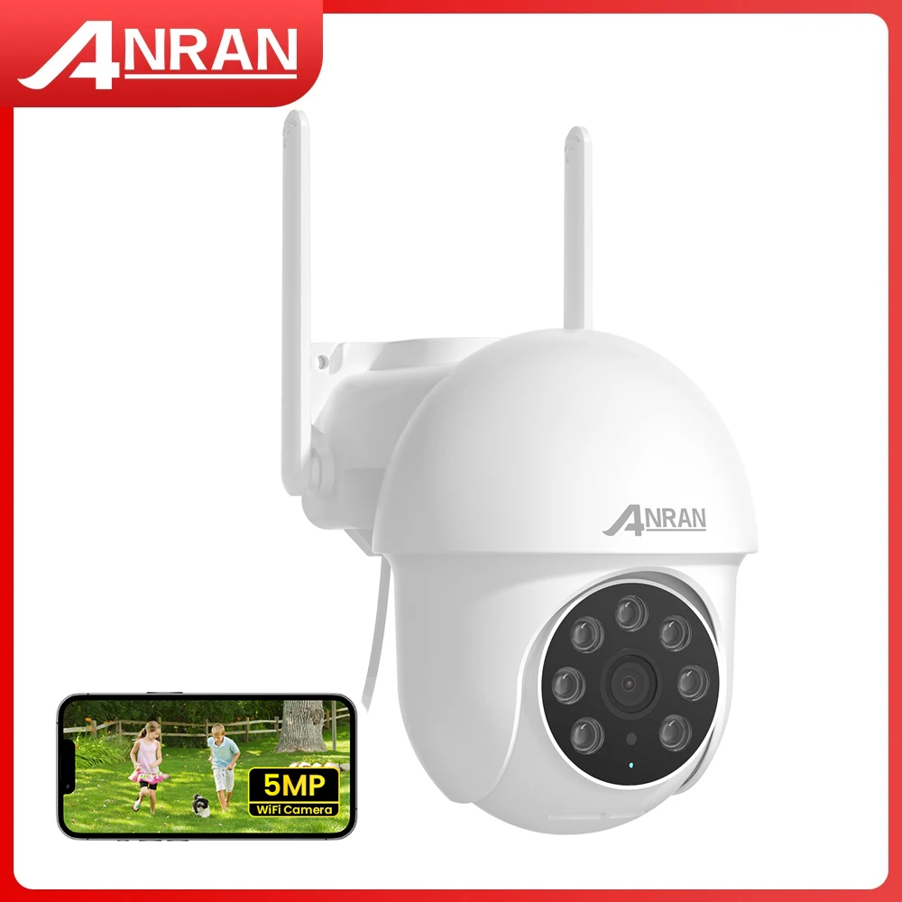 Cámara domo ANRAN, cámara de seguridad inalámbrica WiFi de 5MP, grabación 24/7, visión nocturna a todo Color, PTZ, Audio bidireccional, seguimiento automático, alarma Local