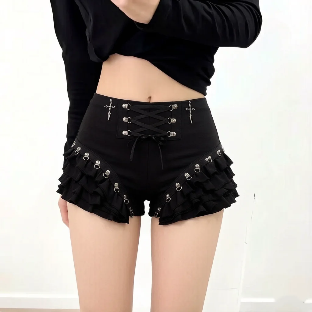 Women's Goth Harajuku Y2K High Waist Bandage Shorts Cyberpunk Emo Grunge Alternative Streetwear Punk Fashion Trendy Edgy