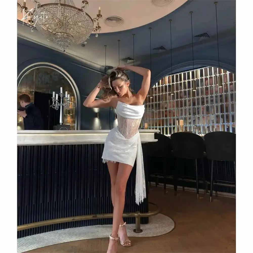 MD 신상 섹시 스쿱 레이스 미니 웨딩 파티 드레스 플리츠 슬리브리스 칵테일 드레스 맞춤 제작 2025