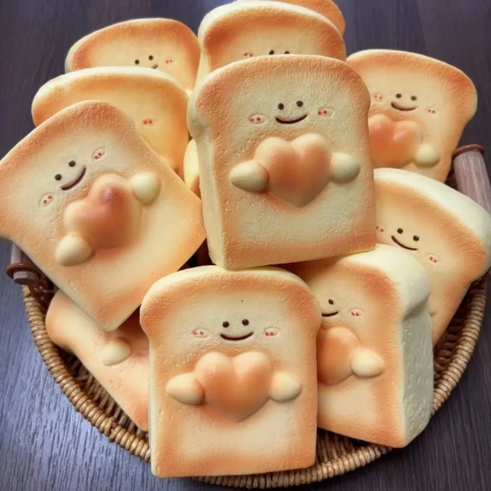 Soft Material Fidget Toy Love Toast Design Super Wet Texture Stress Relief Toy Squeeze Function Pinch Feature Slow Rebound Toy