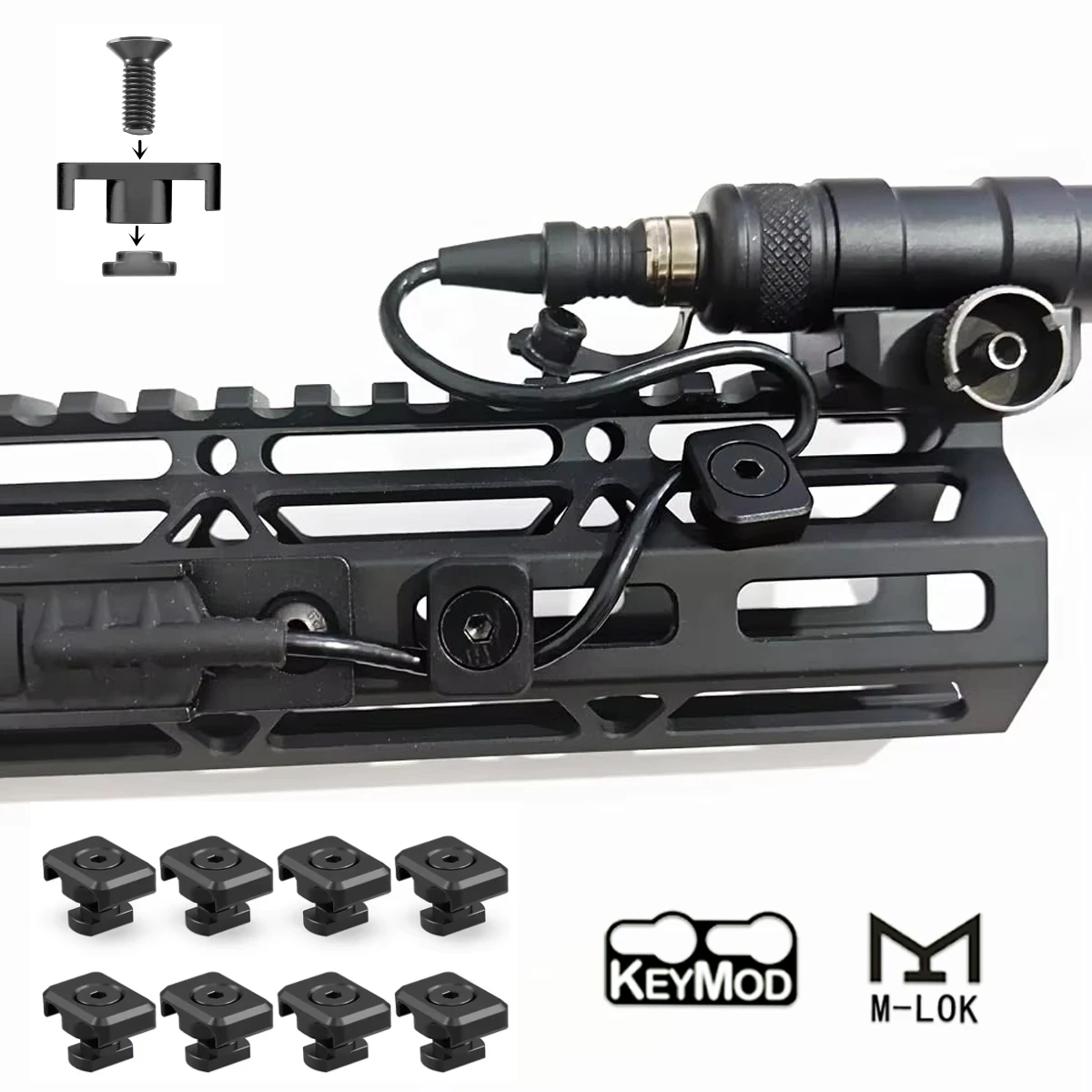 8 Sets Picatinny Pressure Switch Cable Guides Compatible with M-LOK System Pressure Switch Cable Clip Flashlight Wire Clip