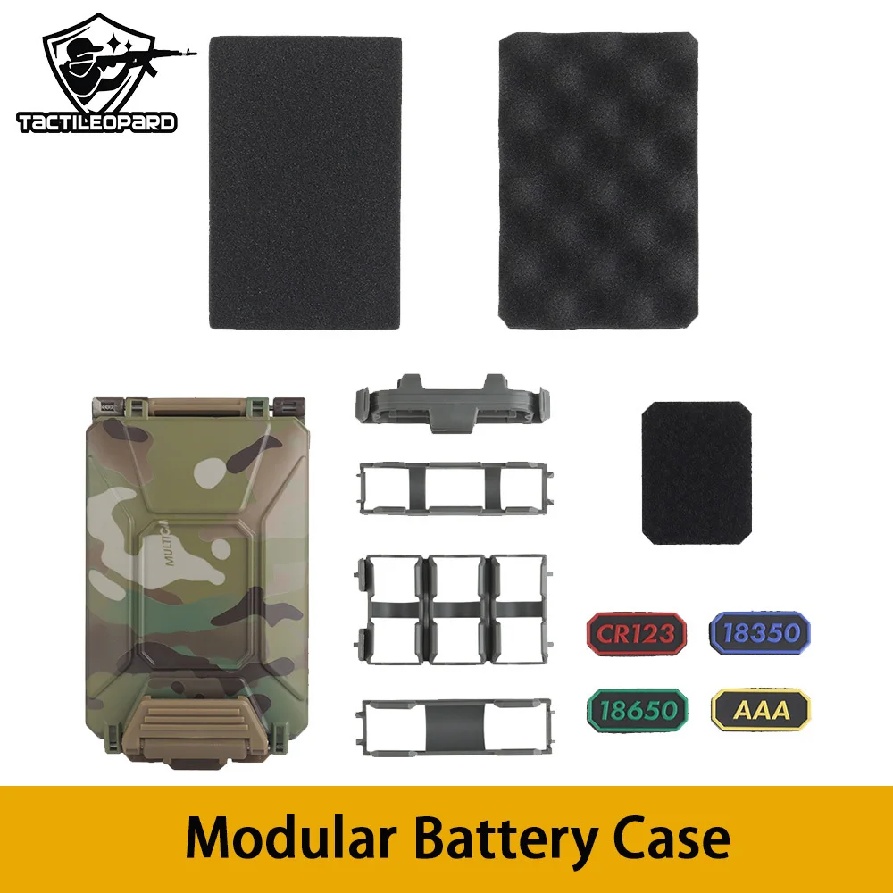 Tactical Modular Battery Case for 18650 18350 CR123 AAA CR2032 Batteries Holder Waterproof Dustproof Box Integrate MOLLE Airsoft