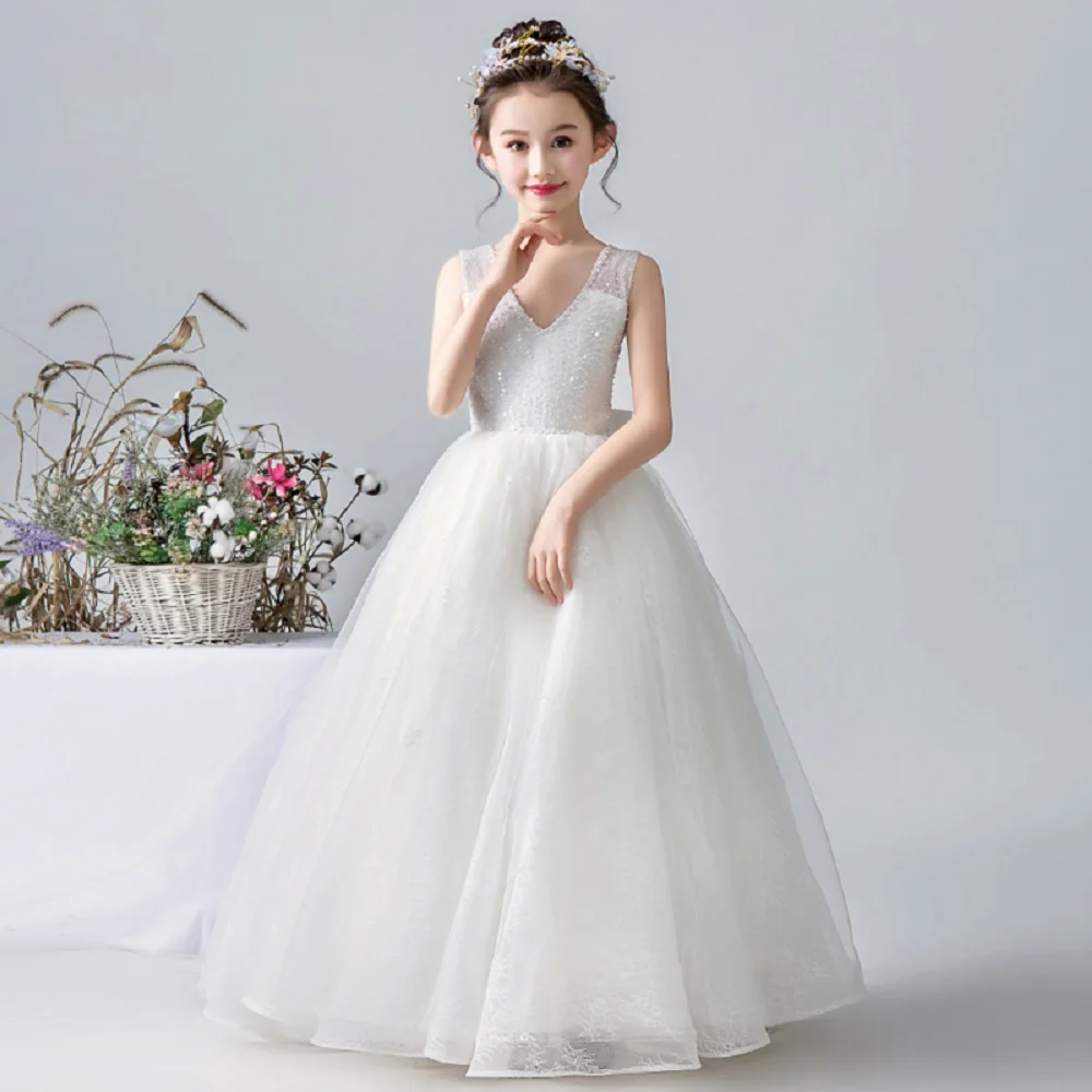

Dideyttawl Beaded Flower Girl Dresses Sleeveless Kids Birthday Party Pageant Ball Gowns Weddings First Communion Junior Concert