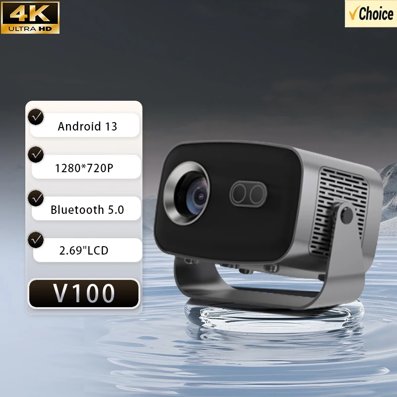 

V100 Projector, Projector with WiFi and Bluetooth,1080P Support Portable Projector 145° Rotatable Electric Focus