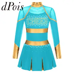 Costume de Cheer Dance pour enfants et filles, uniformes de pom-pom girl à biscuits scintillants pour adolescents, patchwork métallique, robe de pom-pom girl à manches longues