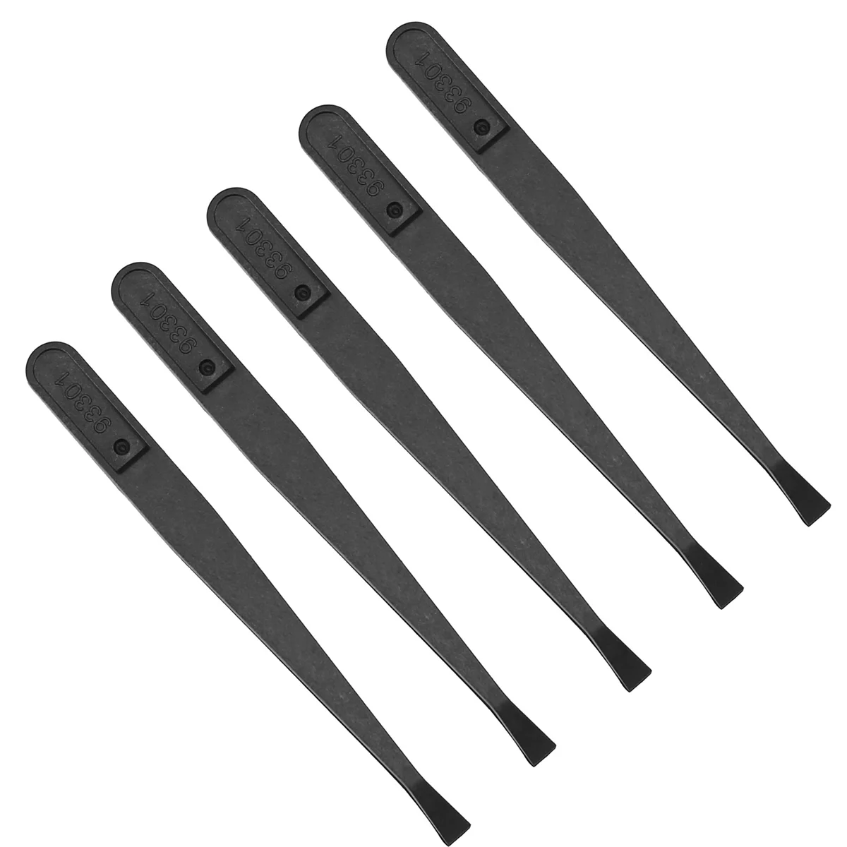Strumento manuale 5 pezzi pinzette antistatiche a punta piatta in plastica nera lunga 12Cm