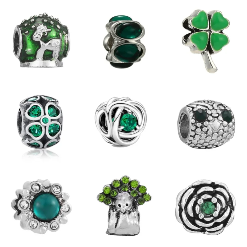 925 Silver Plated Green Series Diamonds Multiple Pendants Bracelet Keychain For Pandora Women DIY Jewelry Mother's Day Gifts