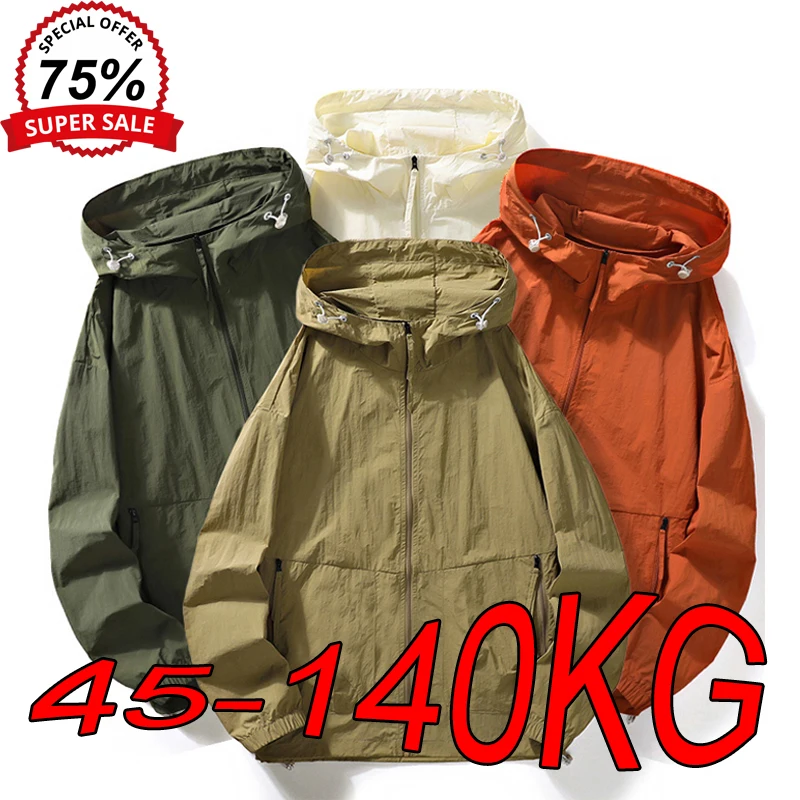 M-8XL Thin Jackets Men's Large Size Autumn Loose Ice Sense Quick-drying Sunscreen Clothing Oversized Solid Color Khaki Coats