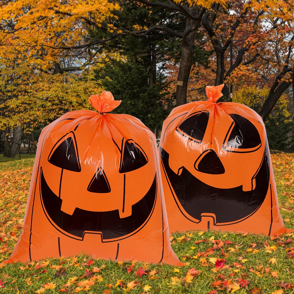 2pc Halloween Decor Pumpkin Trash Bags Orange Leaves Bag Lawn Bag for Yard 2024 Halloween Outdoor Party Decorations 24 * 30 Inch