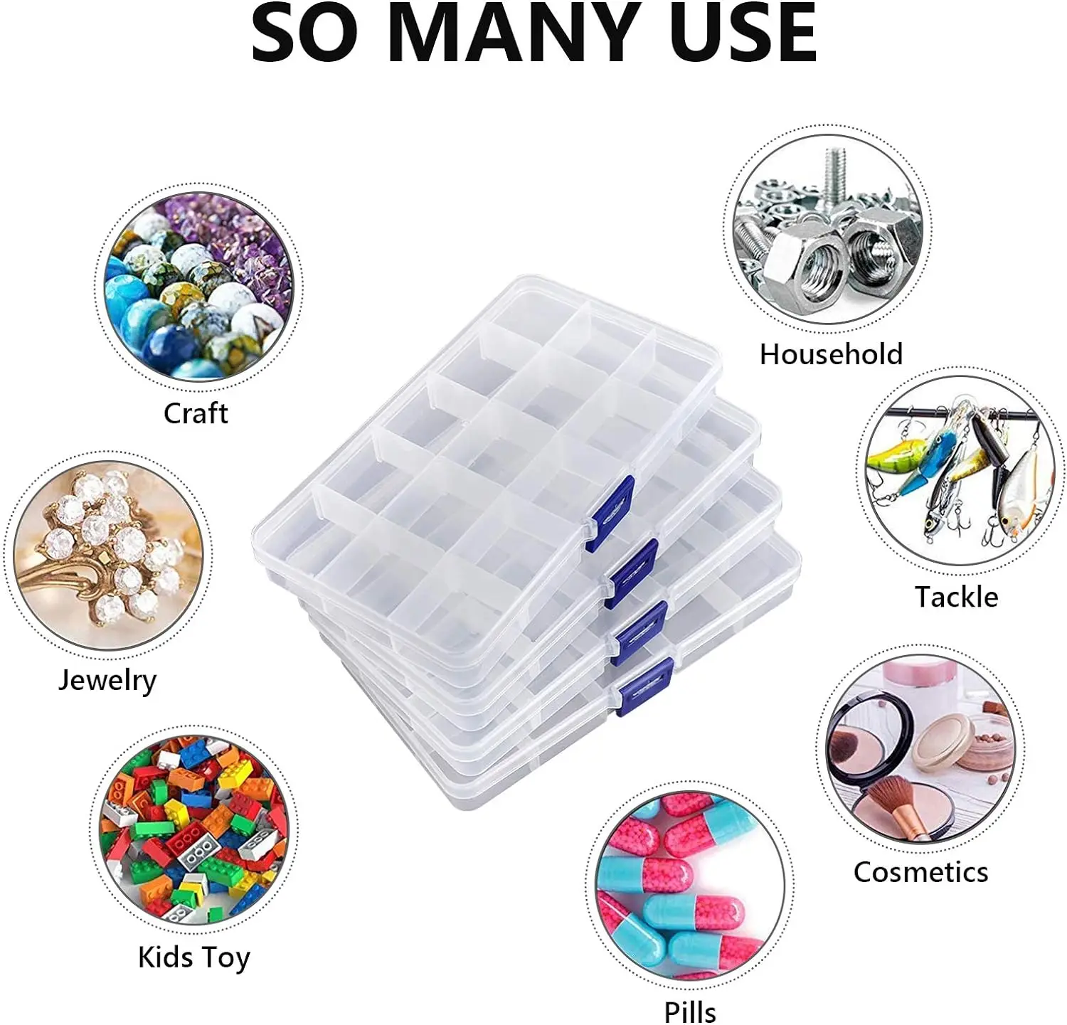 Practical 10/15 Grids Compartment Plastic Storage Box Adjustable Jewelry Rhinestones Gem Holder Case Nails Accessories Organizer