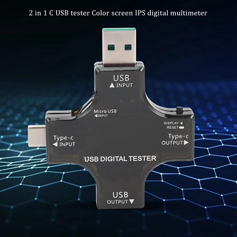 USB C Tester,2 in 1 Type C USB Tester Color Screen IPS Digital Multimeter,Voltage,Current,Power,Resistance,Temperature,with Clip