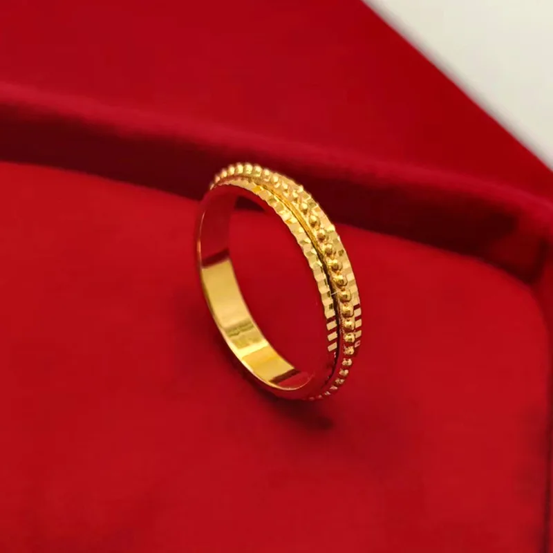 9999 gold striped simple ring for women, small-scale, unique, simple closed-style finger ring