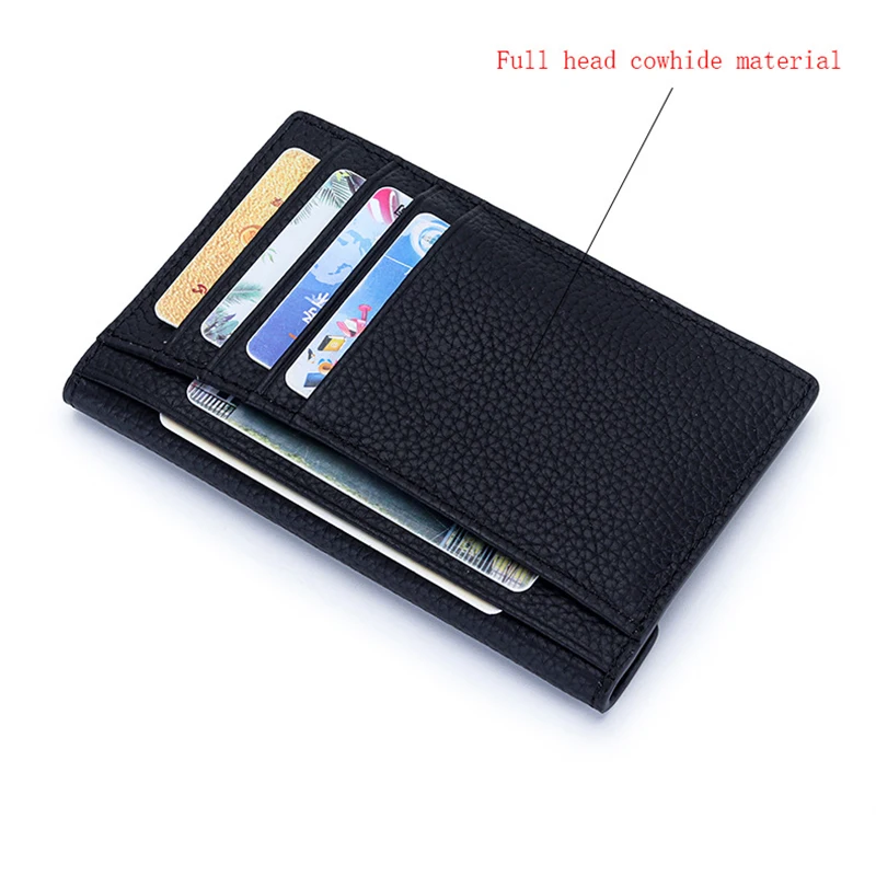 Fashion Ins Style Genuine Leather Card Holder Ultra-thin Mini Short Envelope Women Wallet Korean Japan Credit Card Case Purse