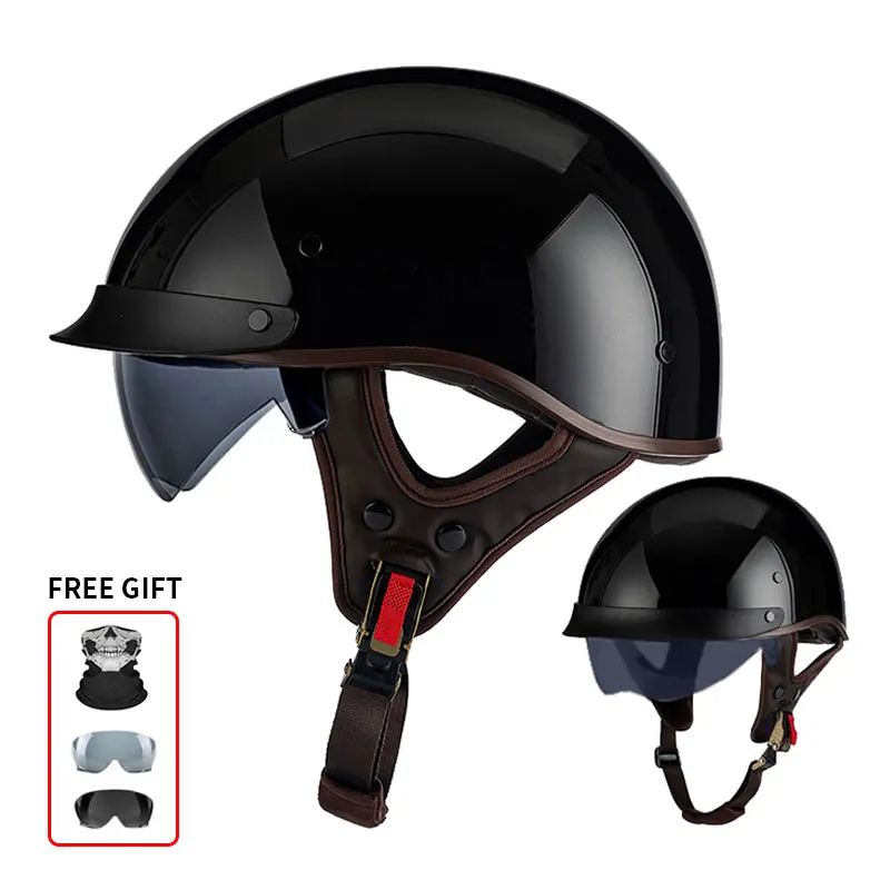 Lightweight ABS half-face motorcycle helmet classic retro male motorcycle half helmet DOT certified breathable lining