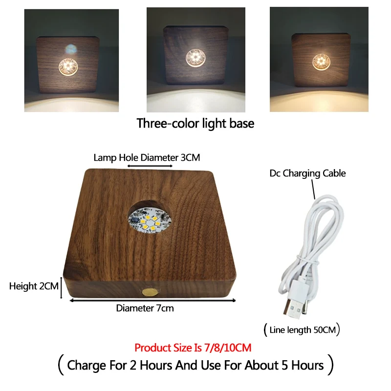 Wireless Black Walnut Square Luminescent Base Charging Night Light Acrylic Craft Lamp Holder Crystal Ball Base