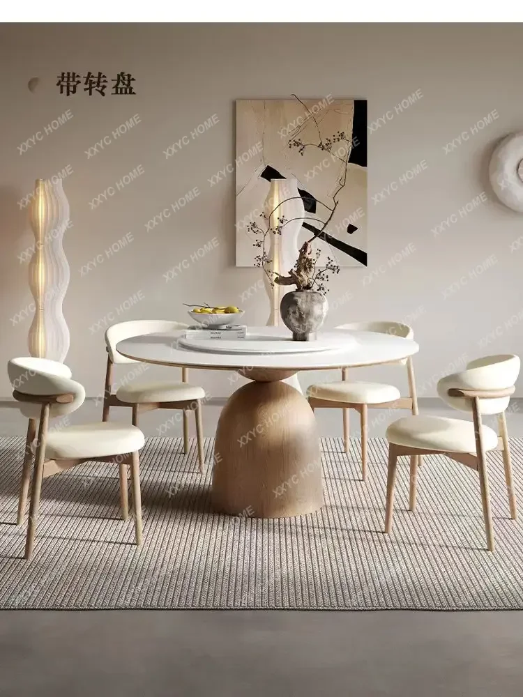 Beautiful  Modern Cream Style Design Luxury Dining Table White 6 Persons Living Room Round Dining Table Faux Marbles Nordic Furn