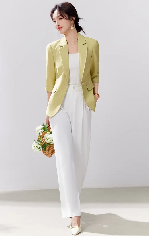 Seven-eighth sleeve suit jacket spring and summer cross-border new style waist-cinching temperament slimming top