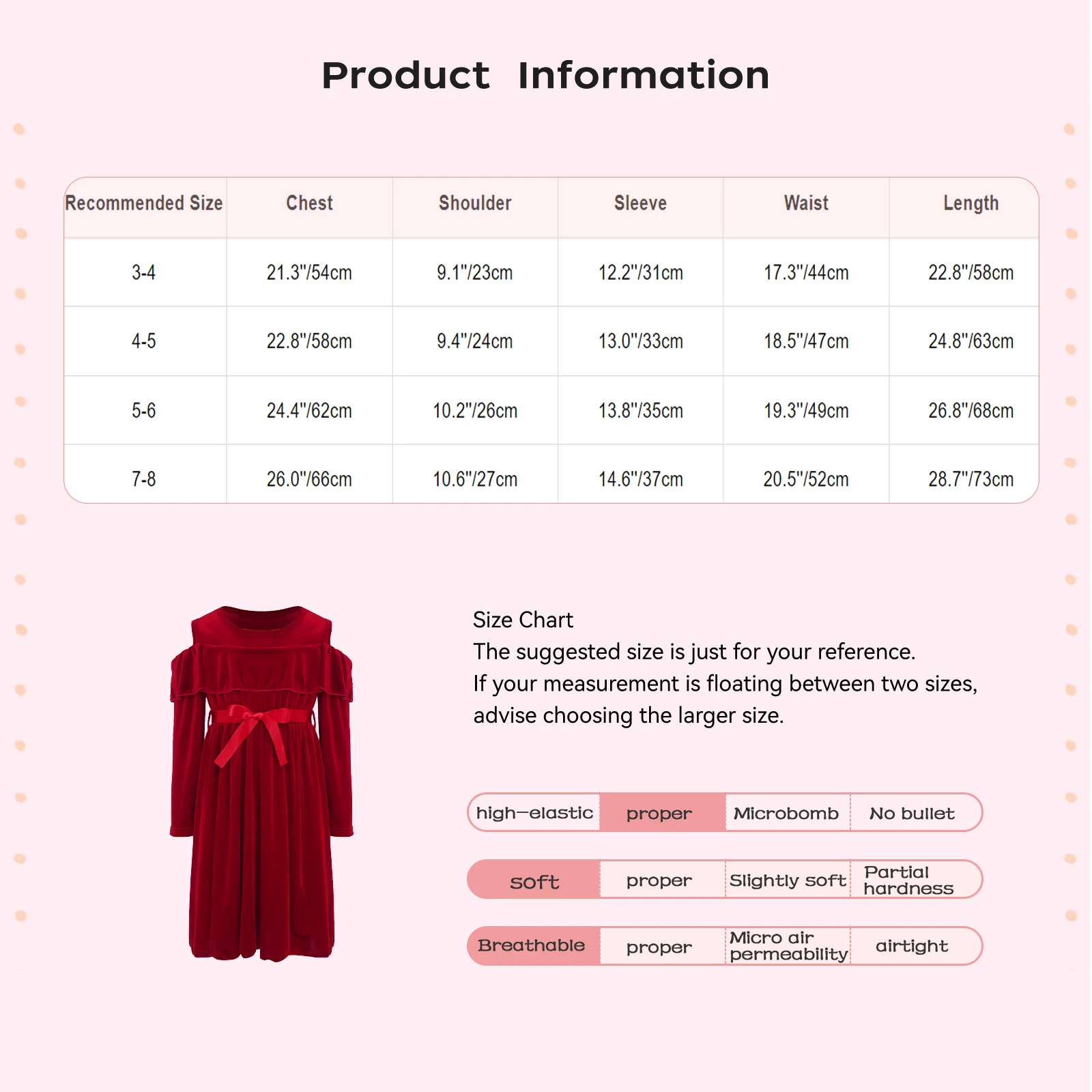 Kids Girls Velvet Dress Cold Shoulder Long Sleeves Elastic Waist Ruffles Dress with Ribbon Belt for Christmas Birthday Party