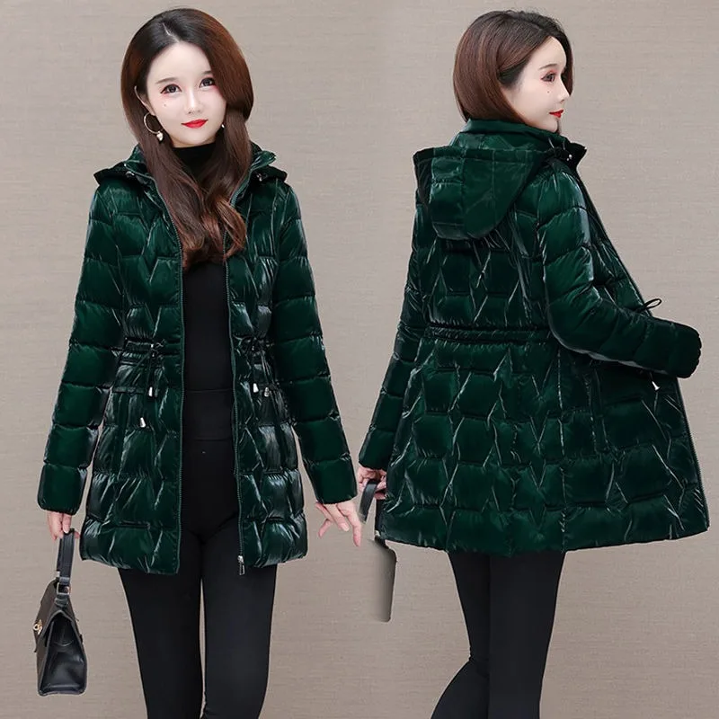 New 2024 Shiny Down Cotton Coat Women Korean Winter Thick Warm Long Hooded Parkas Female Casual Windproof Jackets Ladies Outerwe