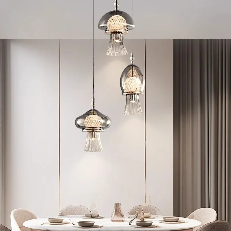 Italian Minimalism LED Pendant Light Creative Jellyfish Glass Ceiling Chandelier Parlor Bedroom Bedside Table Luxurious Decorate