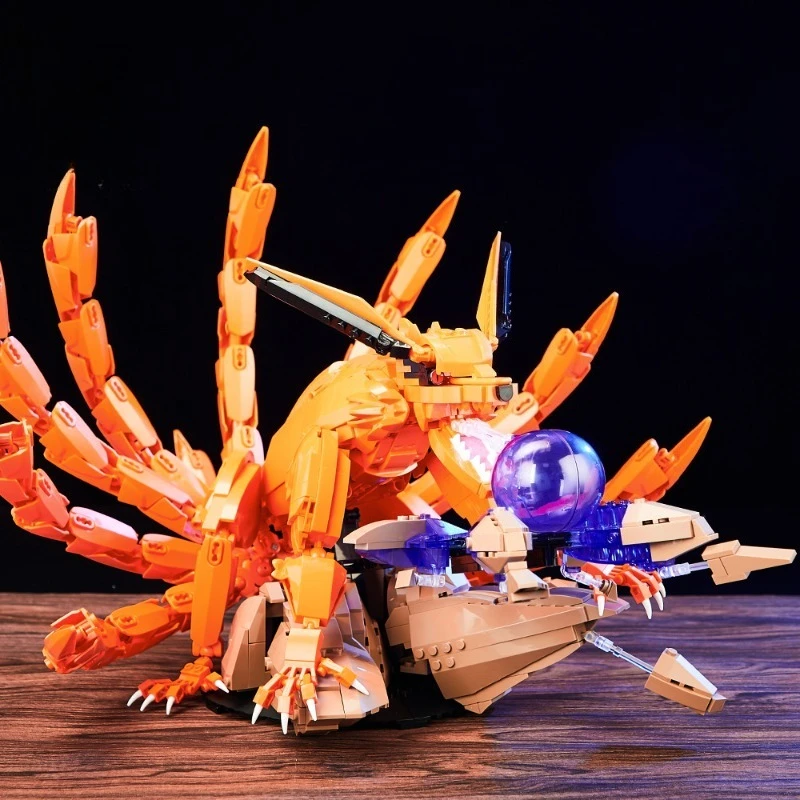 Trendy Collectible Oriental Mythical Nine-Tailed Spirit Fox Building Block Model, Small Brick Assembly Desktop Craft Ornament view 2