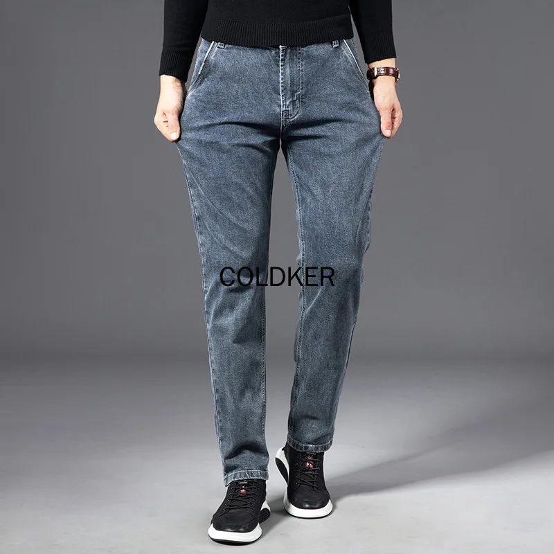 COLDKER Spring Slim Fit Male jeans pants Blue Straight Stretch Regular Jeans for Men Black Denim Pants High Quality Trousers
