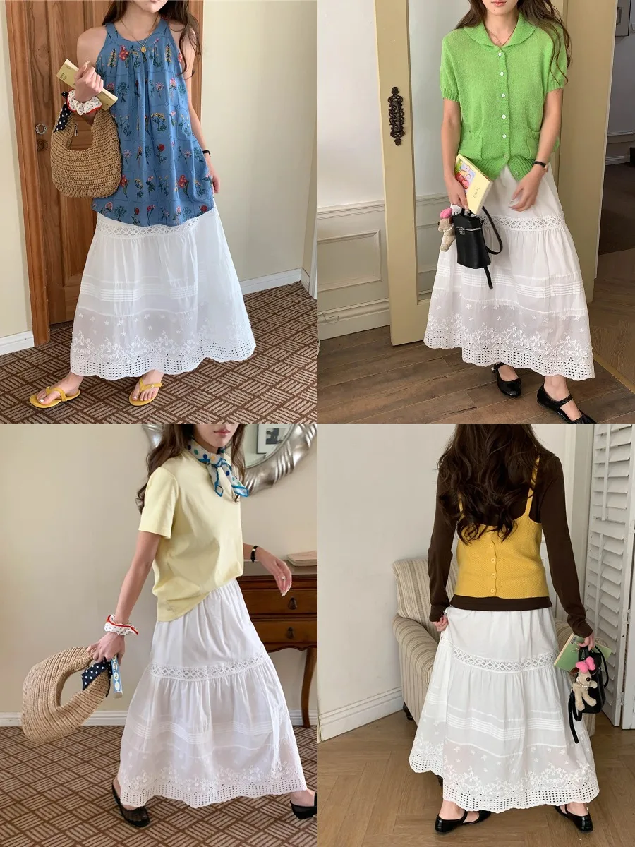 2026 Women Summer Boho Long Skirt Crochet Hollow Out Design Women Fashion High Waist Maxi Skirt Femme Faldas Jupe Saia