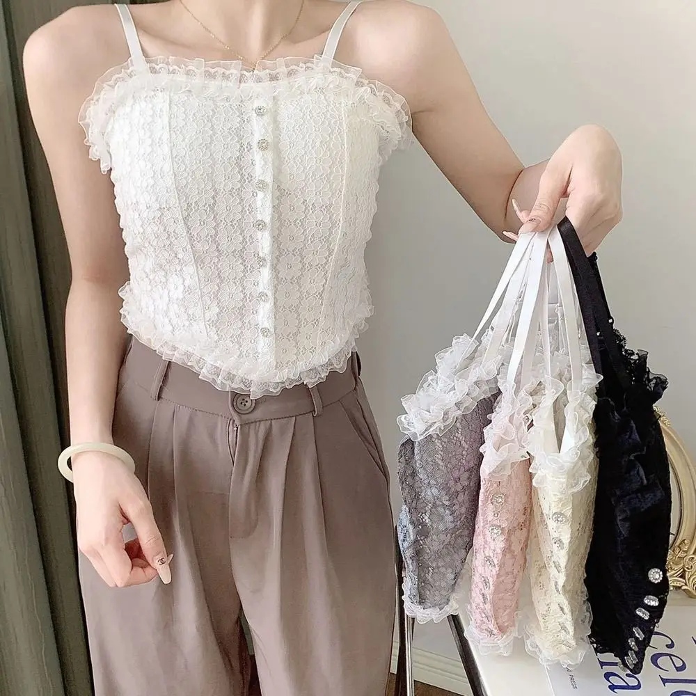 

Lace Floral Camisole New Floral Polyester Lace Tank Tops Elasticity Breathable Strap Vest Women