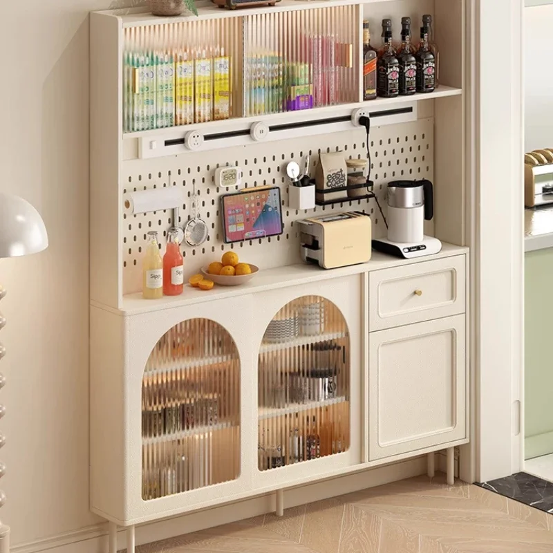 

Cream wind solid wood dining side wine cabinet integrated against the wall very narrow high cabinet locker living room