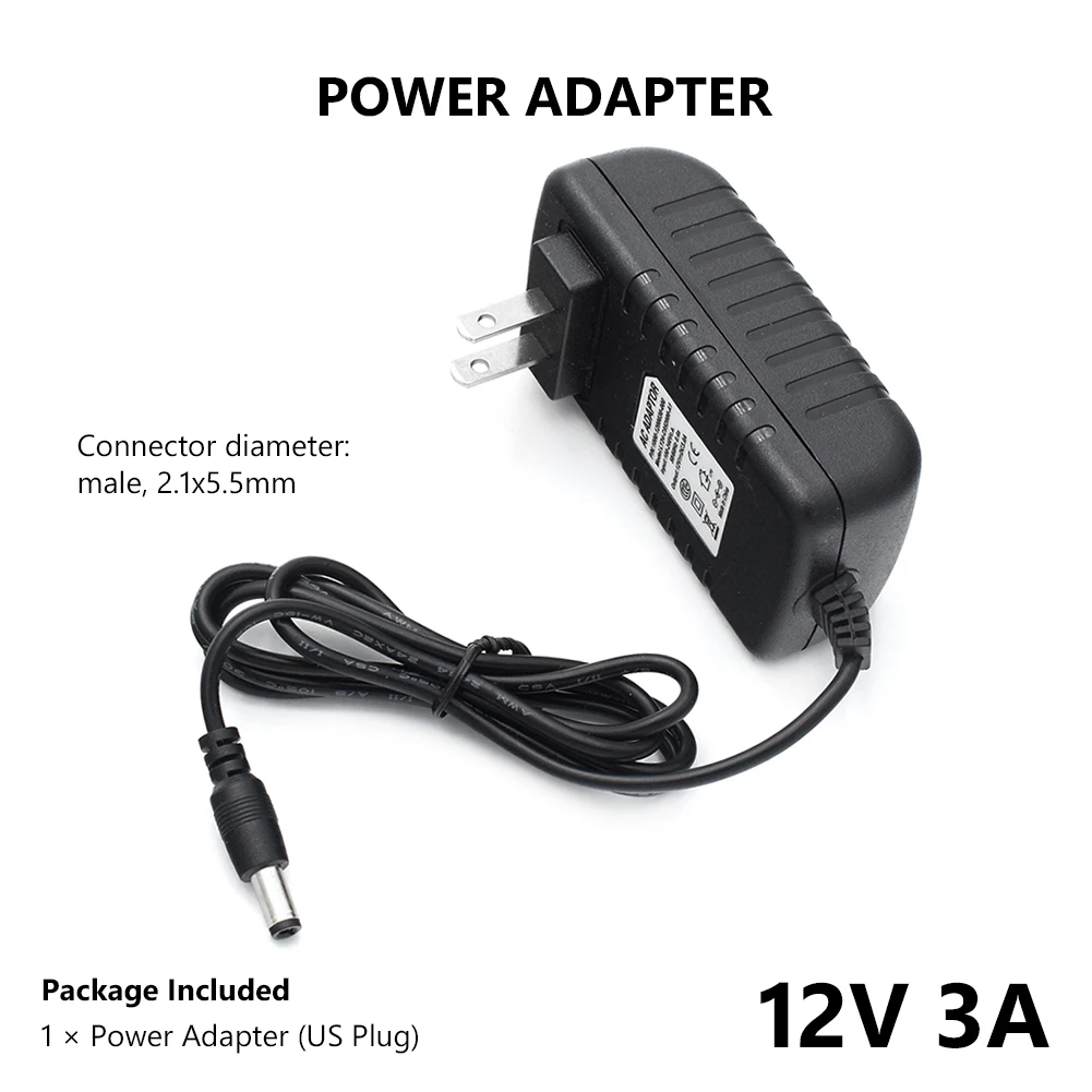 Universal AC100-240V TO DC 12V 3A Power Supply Chargers Transformer Adapter For CCTV Routers LED Strip Lights US/EU/AU/UK Plug