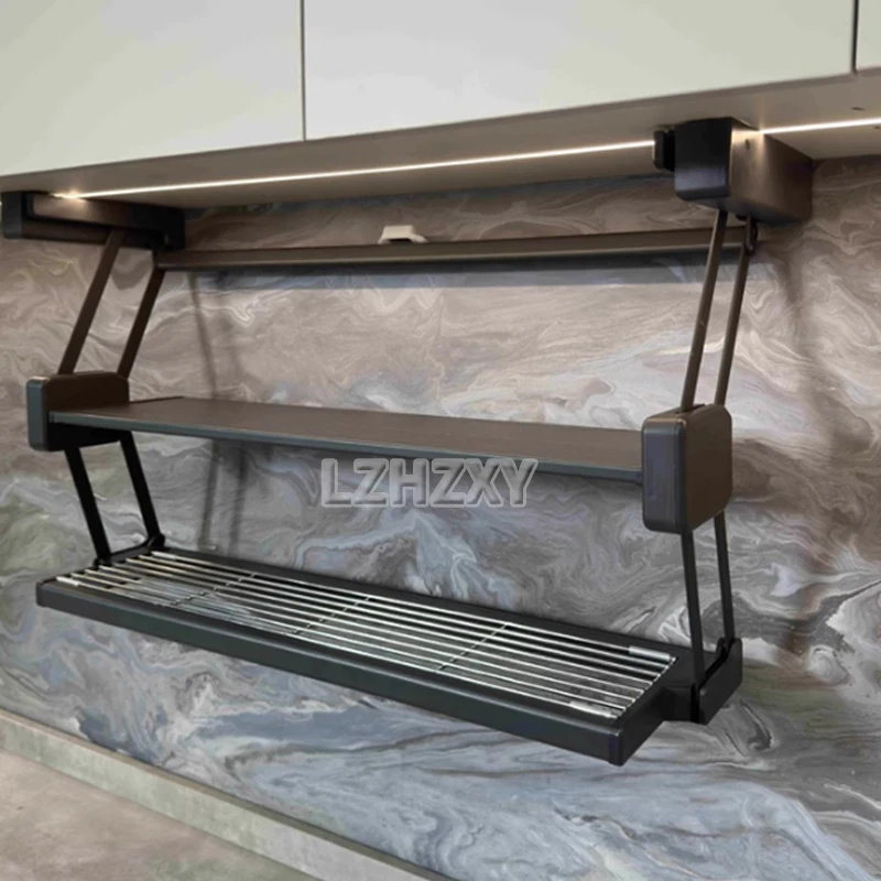 Supports pliants de cuisine à nervures, rangement rétractable T1 sous l'armoire, panier de levage, supports pliants, portant 10kg