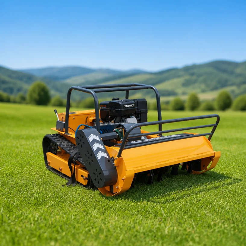 Customized CE EPA Rechargeable Tracked RC Robotic Mower with Ergonomic Design LED Headlight for Mountain Terrain