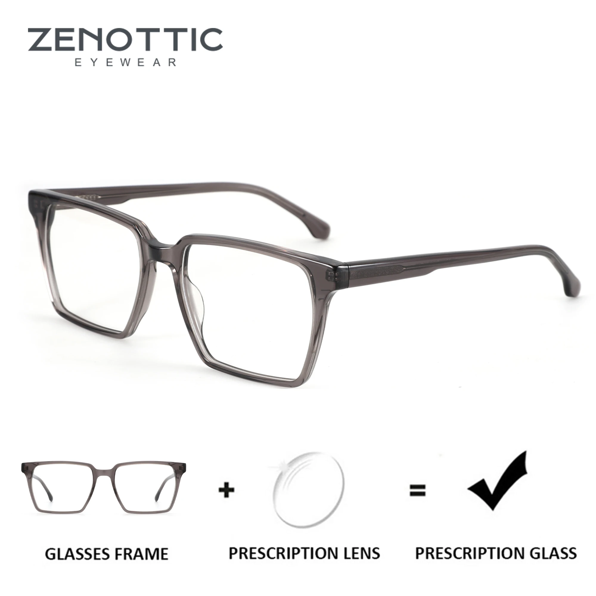 

ZENOTTIC Transparency Acetate Prescription Glasses Fashion Square Myopia/Progressive Eyewear Best Trendy Optical Eyeglasses Men