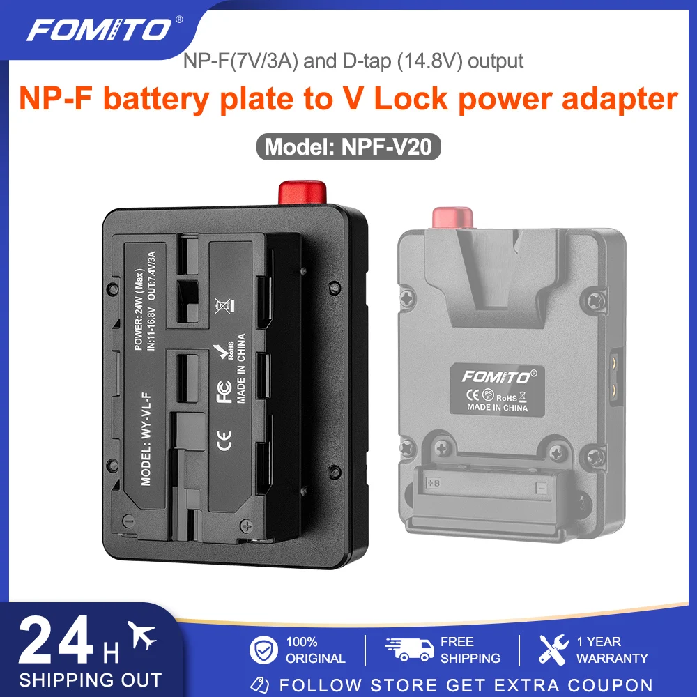 Fomito NP-F Dummy Battery to V-Lock V Mount Plate for Sony NP-F970 F960 F750 F770 F550 LED Video Light CN160 CN216
