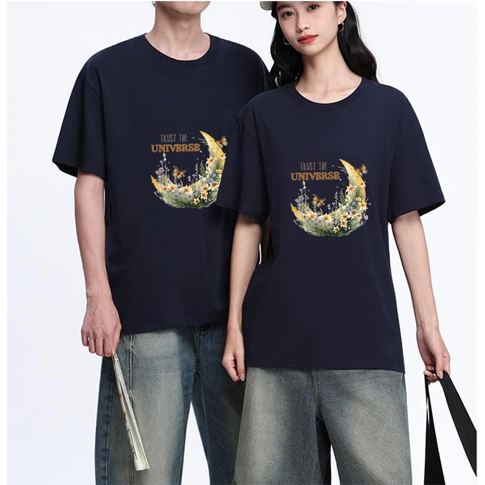 Moon Floral Butterfly Trust The Universe Printed T Shirt Cotton S-XXL Personalized Custom Casual Short Sleeve Tee Aesthetic Grap