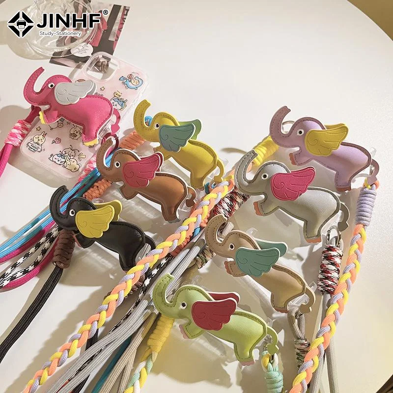 

1 шт. Кожаный ремешок-держатель для телефона с изображением слона, съемный, на шею, с подставкой и клипсой, мультяшный дизайн, украшение, шнурок для телефона