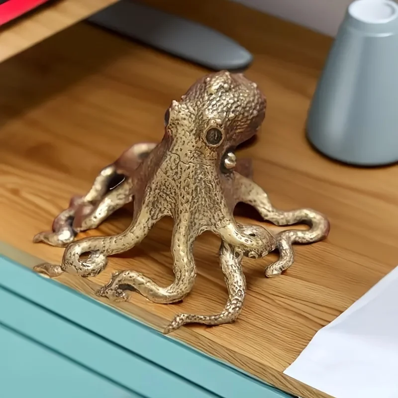 【Special Price】Set of 2 Indoor/Outdoor Tabletop Decorations for Home, Office, Living Room, Unique Gift Art Decoration, Fine Craftsmanship, Pure Brass Vintage Octopus Figurine, Retro Tea Pet Collectible, Handcrafted Sta