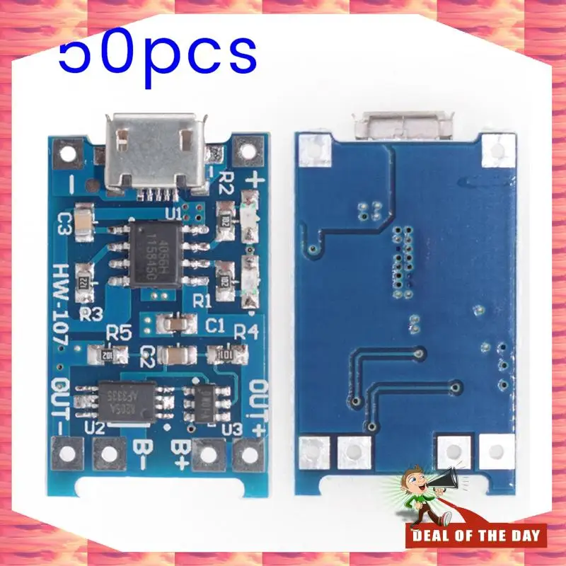 24-Hour Delivery 50 PCS TP4056 Micro-USB 18650 Lithium Battery Charging Board 5V 1A Charger Module Blue PCB