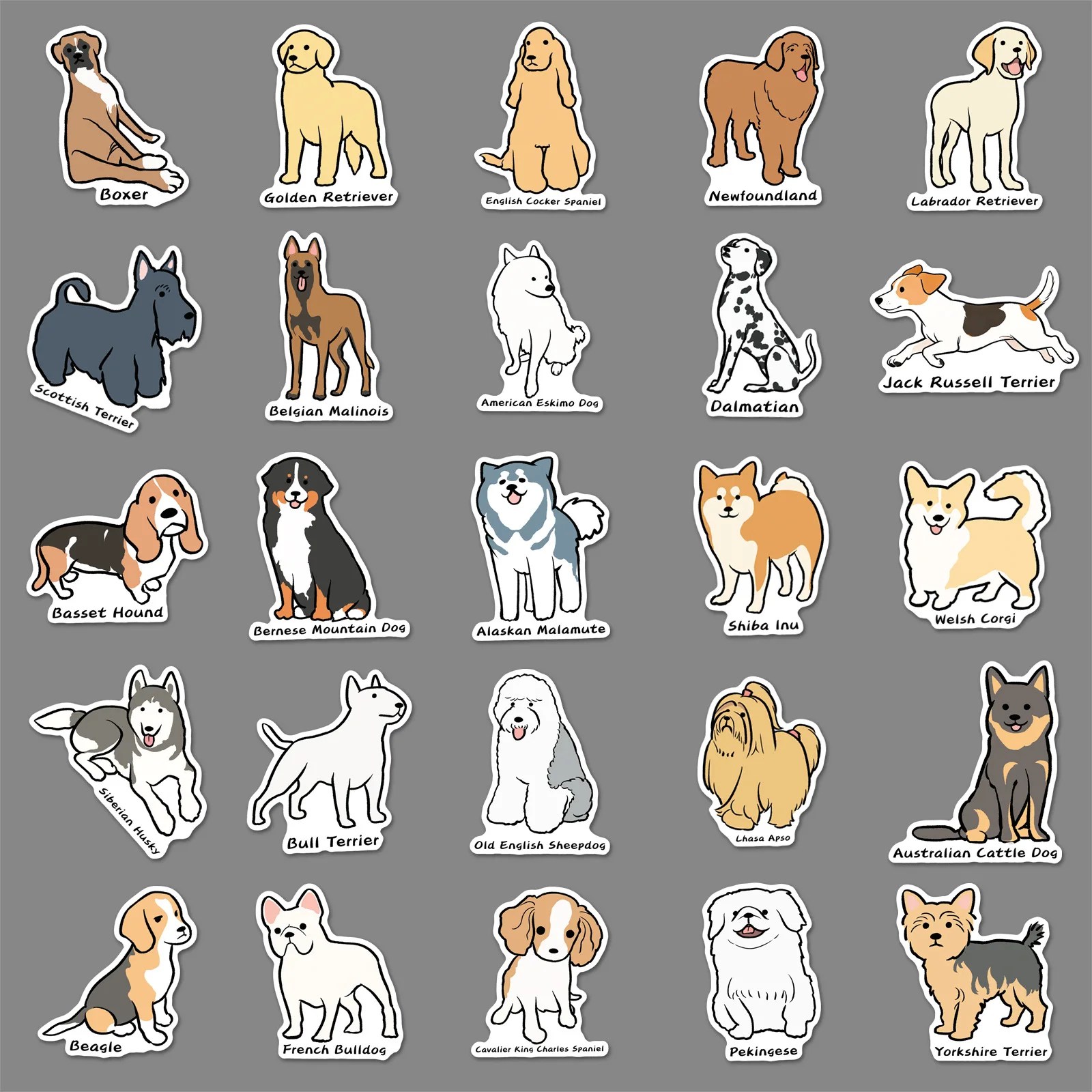 

50PCS Dog Breeds Stickers Cute Dog Cartoon Style Puppy Illustrated DIY Decorative Phone Case iPad Waterproof Stickers Kids Toy