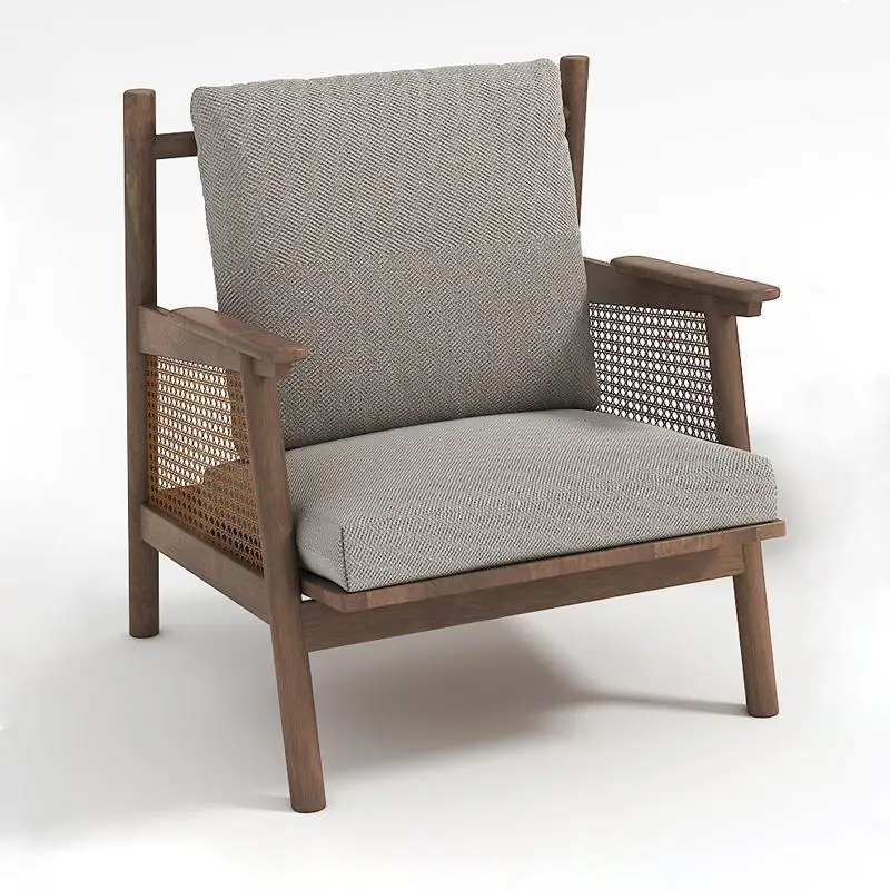 New Chinese-style single leisure chair sales department negotiates solid wood fabric sofa hotel lobby meeting area single chair