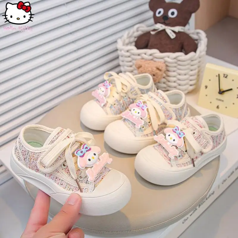 

Летняя модная обувь Hello Kitty для девочек, холщовые туфли в стиле каваи, детская удобная дышащая спортивная обувь с героями мультфильмов и аниме, повседневная обувь