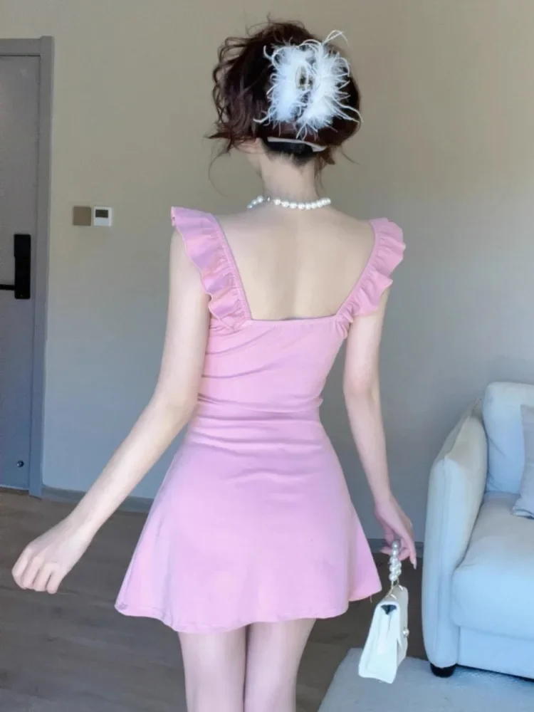 甘い Y2k ミニドレス女性のセクシーなスプライシングレースノースリーブウエストスリム A ラインミニドレス夏エレガントなパーティー Vestidos