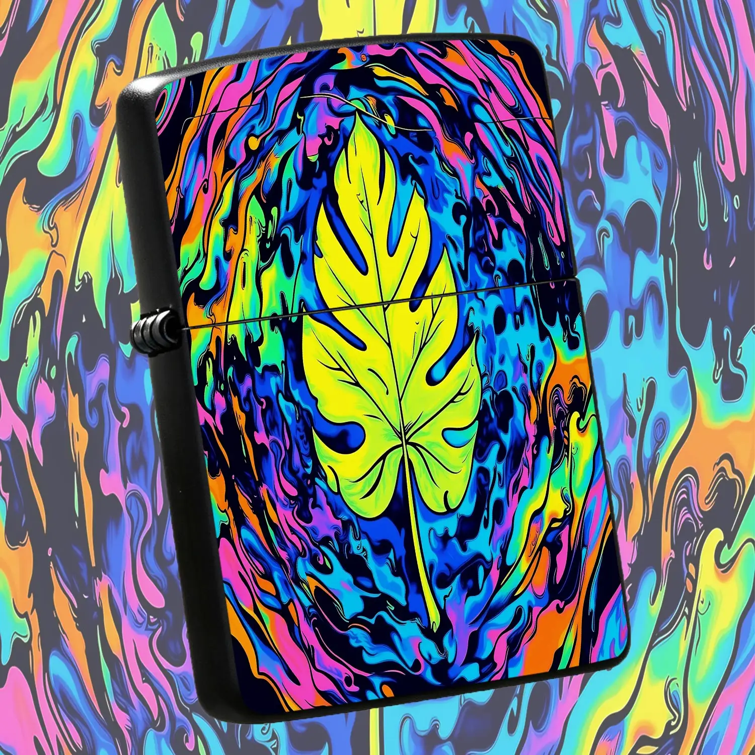 Trendy Psychedelic Tropical Leaf Lighter, Vibrant Iridescent Fluid Art Print Design, Portable Sleek Stylish Accessory, Suitable For Daily Carry, Outdoor Gathering, Holiday Gifting And Various Scenarios, Unique Eye-Catch A Humorous And Inter