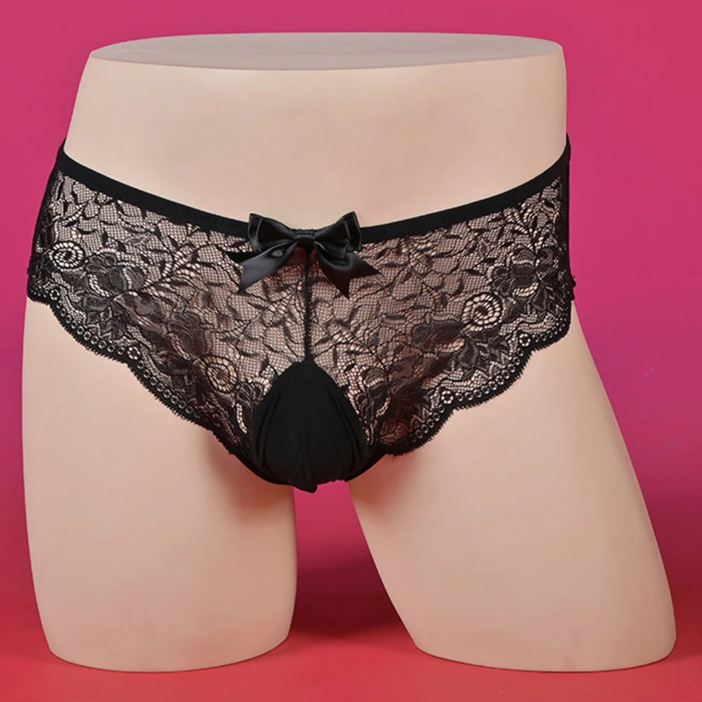 

Erotic Sleep Bottoms Daily Knickers Male Gay Sissy Pouch Panties Lace Briefs Breathable Lingerie Men's See Through Underwear