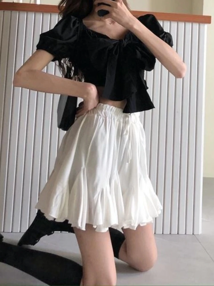 Women's High Waist Pleated Mini Skirt Casual Skirts Solid High Waist Wrap Hip A-line Student Korean Elegant Streetwear Summer